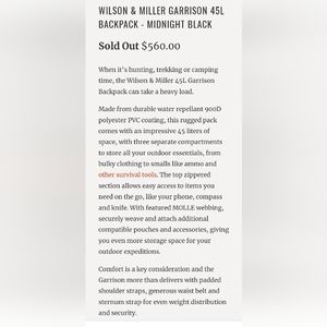 Wilson & Miller Garrison 45L Backpack Midnight Black